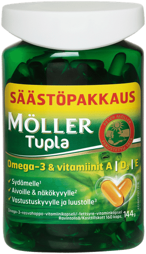 Möller 双倍经济装欧米伽-3脂肪酸维生素胶囊 膳食补充剂 144克/160粒｜Möller Tupla säästöpakkaus omega-3-rasvahappo-vitamiinikapseli ravintolisä 144g/160kaps
