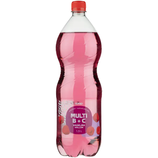Coop vadelma B + C-vitamiini hiilihapotettu juoma 1,5l｜Coop 覆盆子B+维生素C碳酸饮料 1,5l
