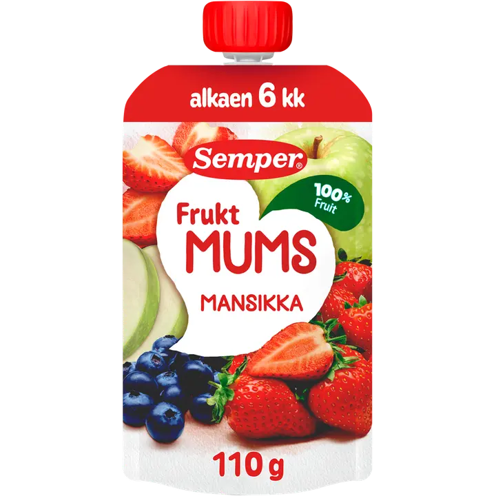 Semper Fruktmums Mansikka 6kk hedelmäsose 110g｜Semper Fruktmums 草莓 6 个月果泥 110g
