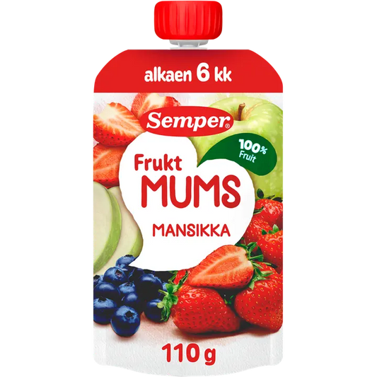 Semper Fruktmums Mansikka 6kk hedelmäsose 110g｜Semper Fruktmums 草莓 6 个月果泥 110g