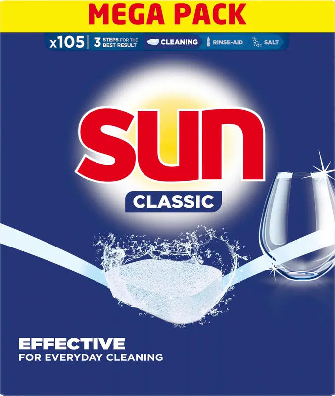 SUN Classic 常规机洗片 105 kpl｜Sun Classic Regular Konetiskitabletti 105 kpl