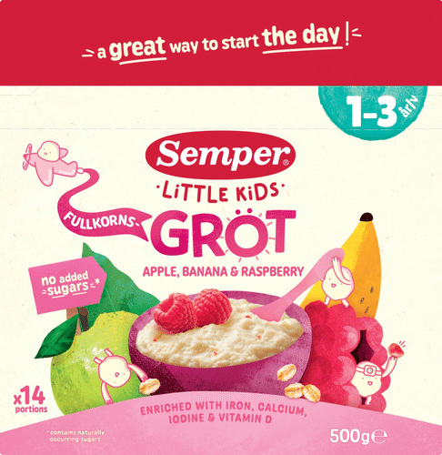 Semper 全麦粥，苹果、香蕉与覆盆子，1-3岁 500g｜Semper Täysjyväpuuro, omena, banaani & vadelma1-3 v. 500g