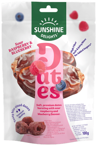 Sunshine Delights Sour Raspberry & Blueberry Flavored dates 100g