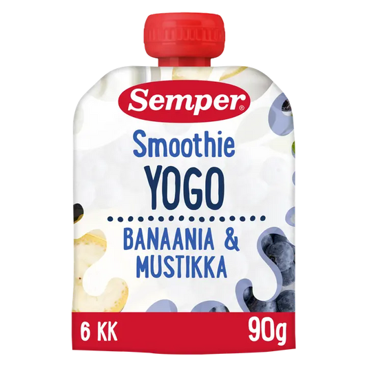 Semper Yogo Smoothie Banaani & mustikka 6kk jogurtti-hedelmäsose 90g｜Semper Yogo Smoothie 香蕉蓝莓 6 个月酸奶果泥 90g