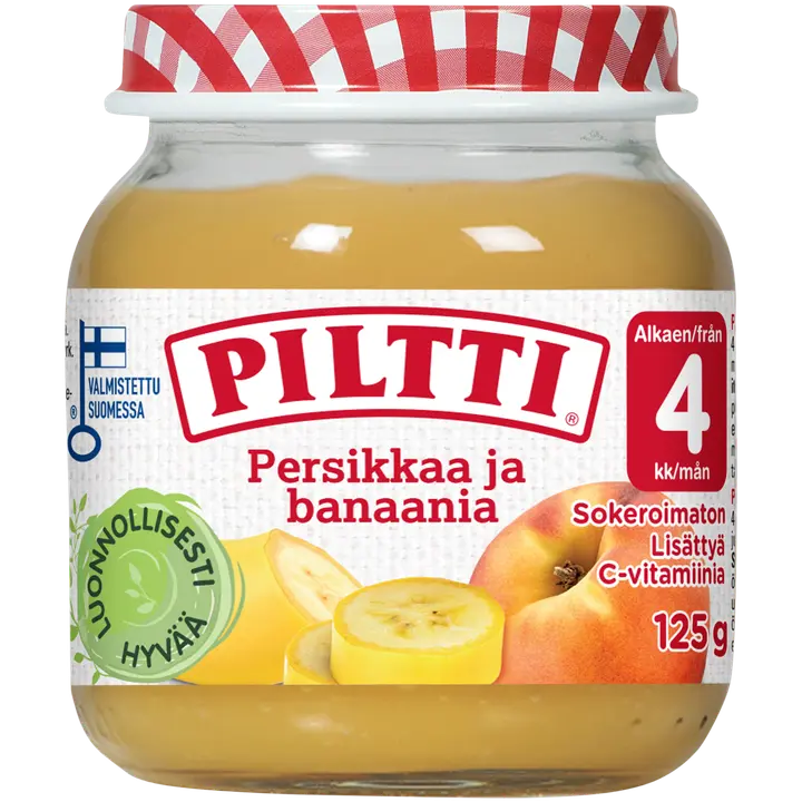 PILTTI 125g Persikkaa ja banaania hedelmäsose 4kk｜Piltti 125克桃子和香蕉果泥4个月