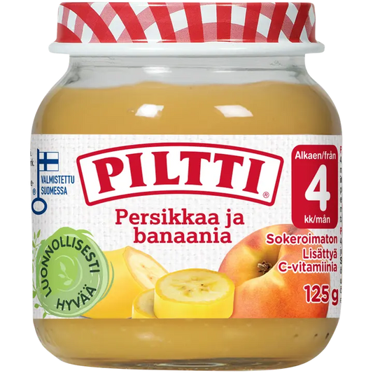PILTTI 125g Persikkaa ja banaania hedelmäsose 4kk｜Piltti 125克桃子和香蕉果泥4个月