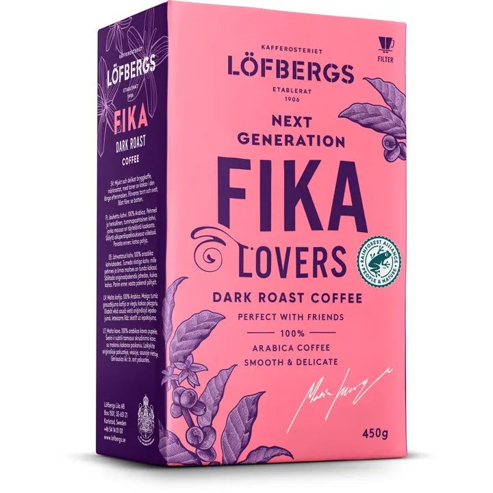 Löfbergs Next Generation Coffee Lovers Fika Dark Roast suodatinkahvi 450 g Rainforest Alliance｜Löfbergs 下一代咖啡爱好者 Fika 深度烘焙滴滤咖啡 450 克 雨林联盟