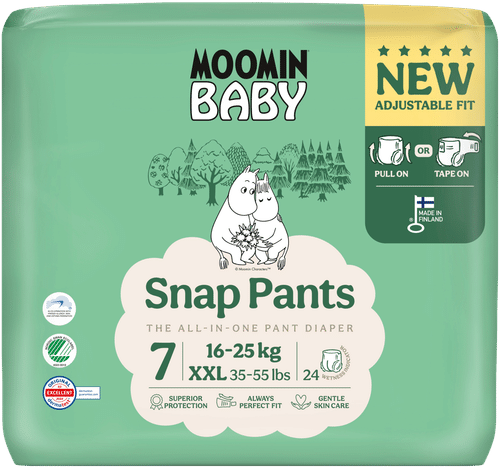 Moomin Baby Snap Pants 拉拉裤 7号 24片 16-25kg｜Moomin Baby Snap Pants housuvaippa koko 7, 24 kpl, 16-25 kg