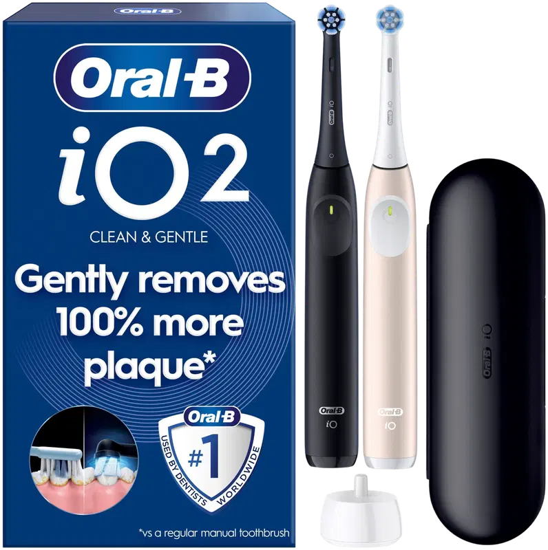 Oral-B iO2 Night Black/Calm Pink Duo电动牙刷+旅行盒｜Oral-B iO2 Night Black/Calm Pink Duo sähköhammasharja + matkakotelo