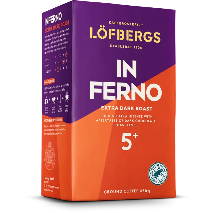 Löfbergs Inferno Erittäin tumma Suodatinkahvi 450g Rainforest Alliance｜Löfbergs Inferno 极黑过滤咖啡 450g 雨林联盟