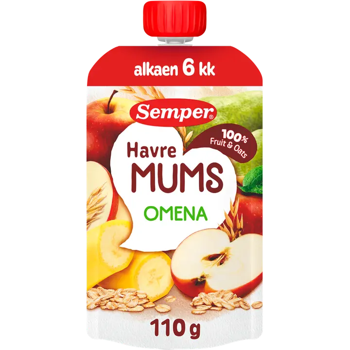 Semper Havremums Omena & kaura 6kk hedelmäsose 110g｜Semper Havremums 苹果燕麦 6 个月果泥 110g