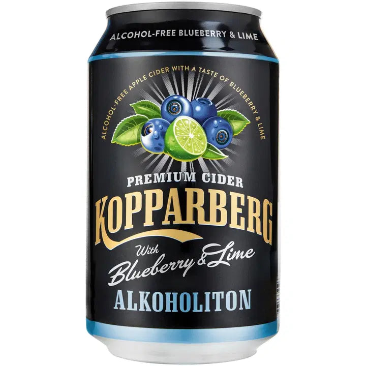 Premium Cider Kopparberg with Blueberry & Lime 0%, Mustikan ja Limen makuinen alkoholiton omenasiideri tölkki 33cl｜Kopparberg 优质苹果饮品 Kopparberg 含蓝莓和酸橙 0%，蓝莓和酸橙味0度苹果饮品罐装 33cl