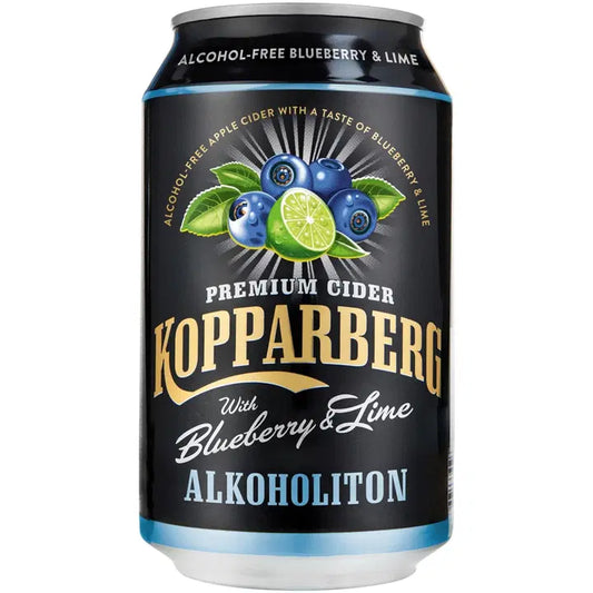 Premium Cider Kopparberg with Blueberry & Lime 0%, Mustikan ja Limen makuinen alkoholiton omenasiideri tölkki 33cl｜Kopparberg 优质苹果饮品 Kopparberg 含蓝莓和酸橙 0%，蓝莓和酸橙味0度苹果饮品罐装 33cl