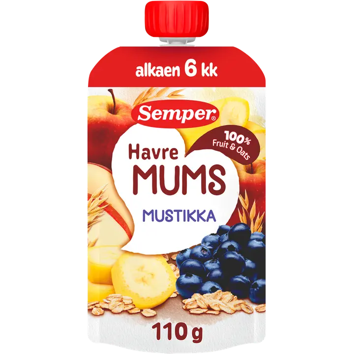 Semper Havremums Mustikka & kaura 6kk hedelmäsose 110g｜Semper Havremums 蓝莓燕麦 6 个月果泥 110g