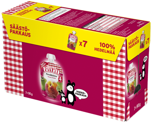 Piltti 7包 Piltti 90克蜜桃苹果泥 4个月便携装｜7x Piltti 90g Persikkainen Omena-persikkasose 4kk annospussi