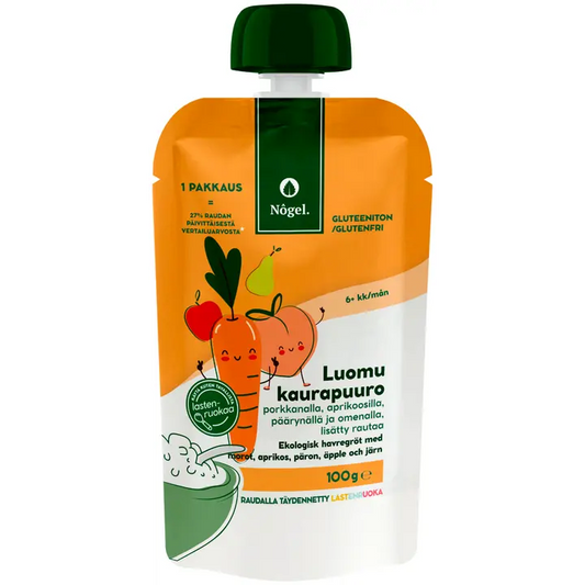 Nogel luomu kaurapuuro porkkanalla, aprikoosilla, päärynällä ja omenalla, 100 g｜Nogel 有机燕麦片配胡萝卜、杏、梨和苹果， 100 g