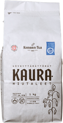 Kinnarin Tila höyryttämättömät täysjyväkaurahiutaleet 1kg｜Kinnarin Tila 未蒸煮全麦燕麦片 1kg