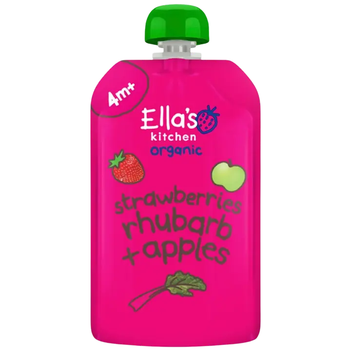 Ella's Kitchen Mansikka-raparperi-omenasose alkaen 4kk LUOMU 120g｜Ella´s Kitchen Ella's Kitchen 草莓大黄苹果泥 4 个月有机 120g