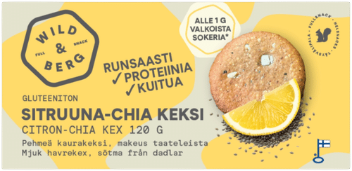 Wild&Berg pehmeä keksi Sitruuna Chia 120 g｜Wild&Berg 软饼干 柠檬奇亚籽 120 g