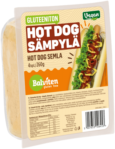 Balviten Gluteeniton hot dog -sämpylä 4 x 65g｜Balviten 无麸质热狗面包 4个装 65g