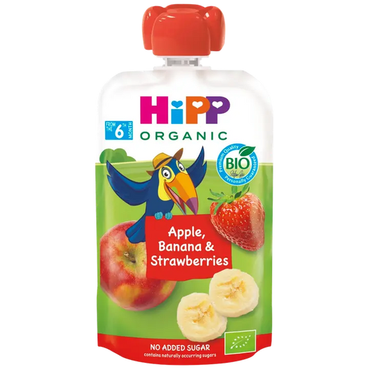 HiPP100g Luomu Smoothie Omenaa, Banaania&Mansikkaa soseena 6kk｜HiPP 100 克有机冰沙苹果、香蕉和草莓泥 6 个月