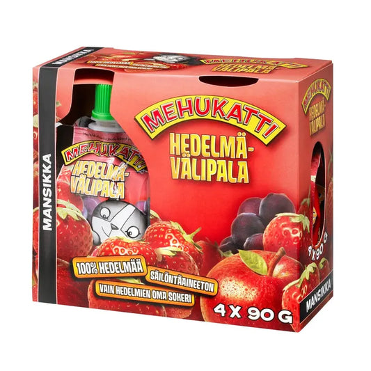 Mehukatti mansikka hedelmävälipala 4x90g｜Mehukatti Hedelmävälipala 果汁覆盖的草莓水果零食 4x90g