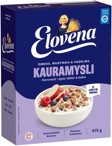 Elovena 475g omena, mustikka & vadelma täysjyväkauramysli｜Elovena 475克苹果蓝莓覆盆子全麦燕麦麦片