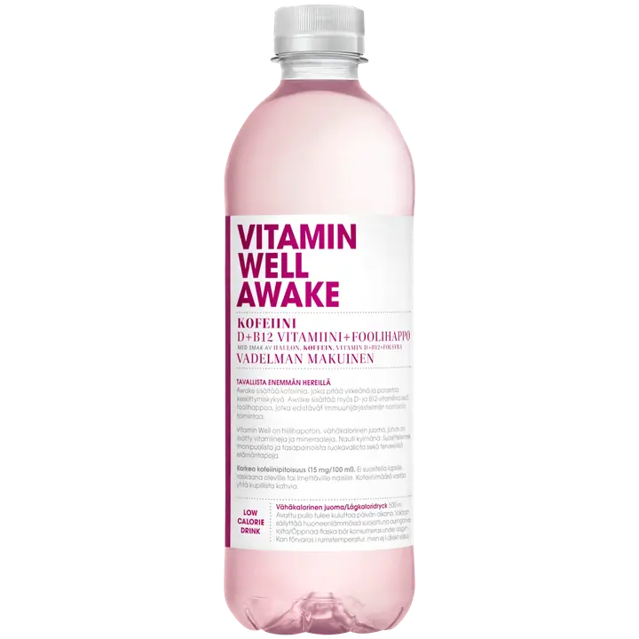 Vitamin Well Awake, vadelman makuinen vitaminoitu hiilihapoton juoma 500ml｜Vitamin Well 醒的覆盆子味维生素非碳酸饮料 500ml