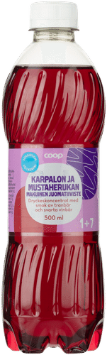 Coop sokeriton karpalon ja mustaherukan makuinen juomatiiviste 1+7 0,5l｜Coop 无糖蔓越莓和黑醋栗味浓缩饮料 1+7 0,5l