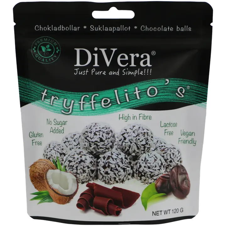 DiVera Just Pure and Simple!!! Tryffelito's Kookospallot runsaskuituinen vegaaninen 120g-DiVera 就是纯粹又简单！！！ Trufflelito 椰子球高纤维素食 120g