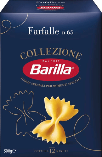 Barilla 蝴蝶意面 n.65 硬粒小麦意面 500g｜Barilla Collezione Farfalle n.65 durumvehnästä valmistettu pasta 500g