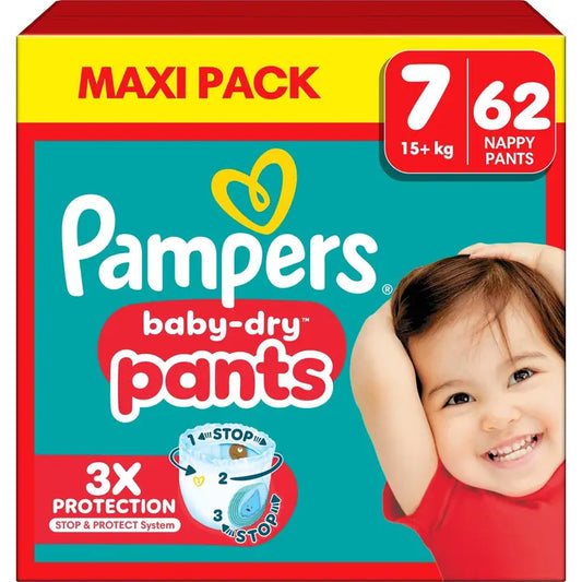 Pampers Baby Dry Pants S7 15+ kg 62kpl housuvaippa｜Pampers 婴儿干爽裤 S7 15+ 公斤 62 片裤尿布