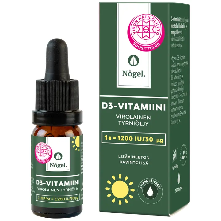 Nôgel D3-tipat tyrniöljyllä, 1200 IU, 10 ml-Nôgel D3 滴剂含沙棘油，1200 IU， 10 ml