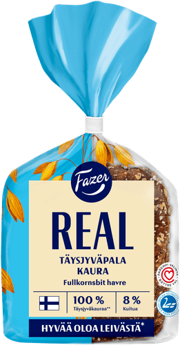 Fazer Real Täysjyväpala 100% kaura 4kpl 310g｜Fazer Real 全麦燕麦面包块 100%燕麦 4片 310g