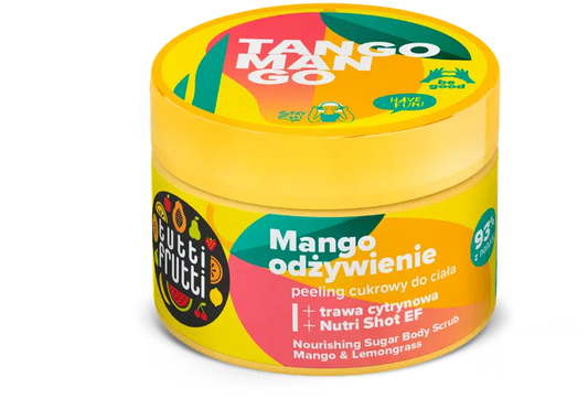 TUTTI FRUTTI 滋养糖身体磨砂膏 芒果柠檬草 300 g｜Tutti Frutti Ravitseva sokeri vartalonkuorinta Mango ja sitruunaruoho 300 g