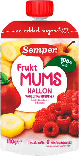 Semper 水果慕斯 覆盆子 6个月 水果泥 110g｜Semper Fruktmums Vadelma 6kk hedelmäsose 110g