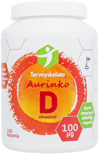 Terveyskaista Aurinko维生素D 100微克 150粒 特级初榨橄榄油