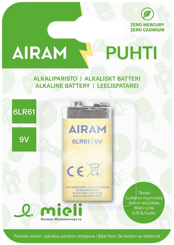 Airam Mielinauha Puhti电池 6LR61 9V 单只装