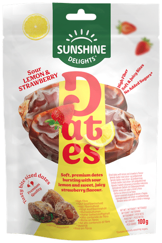 Sunshine Delights Sour Lemon and Strawberry Flavored dates 100g