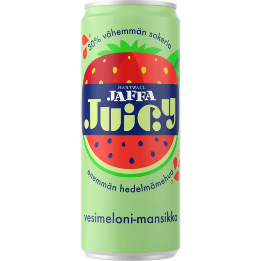 Hartwall Jaffa Juicy Vesimeloni-Mansikka virvoitusjuoma 0,33l｜Hartwall Jaffa Juicy 西瓜草莓软饮料 0,33l