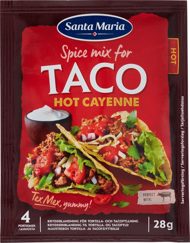 Santa Maria 塔可调味料辣味卡宴辣椒 28 g｜Santa Maria Taco Spice Mix Hot Cayenne tulinen mausteseos 28 g