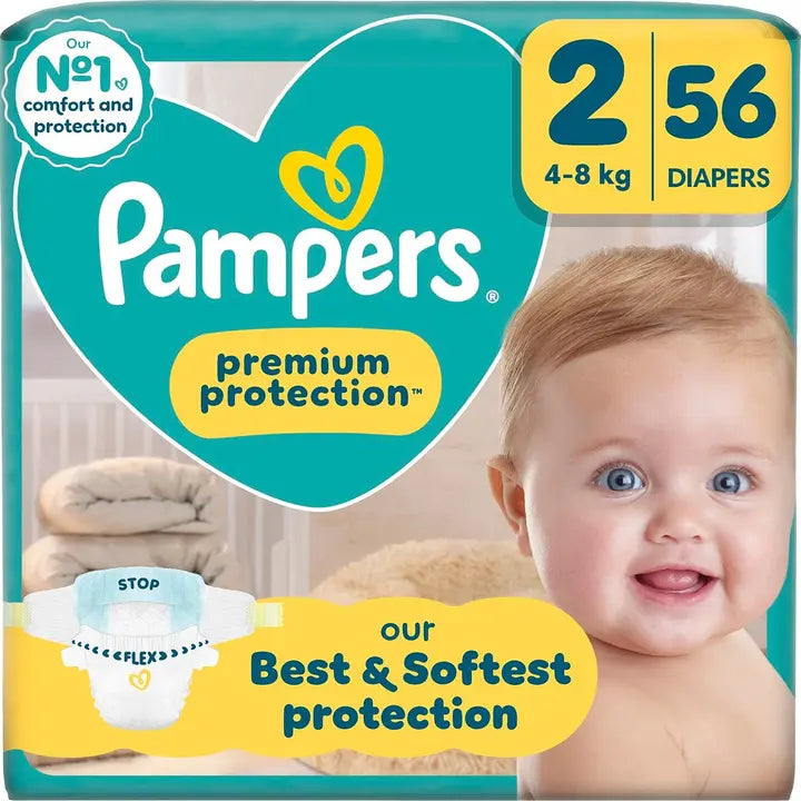 Pampers Premium Protection New Baby S2 4-8kg 56kpl vaippa｜Pampers 高级保护 New Baby S2 4-8kg 56 片尿布