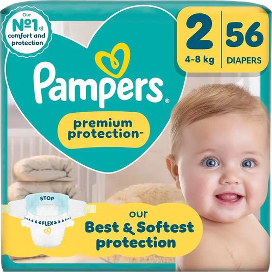 Pampers Premium Protection New Baby S2 4-8kg 56kpl vaippa｜Pampers 高级保护 New Baby S2 4-8kg 56 片尿布