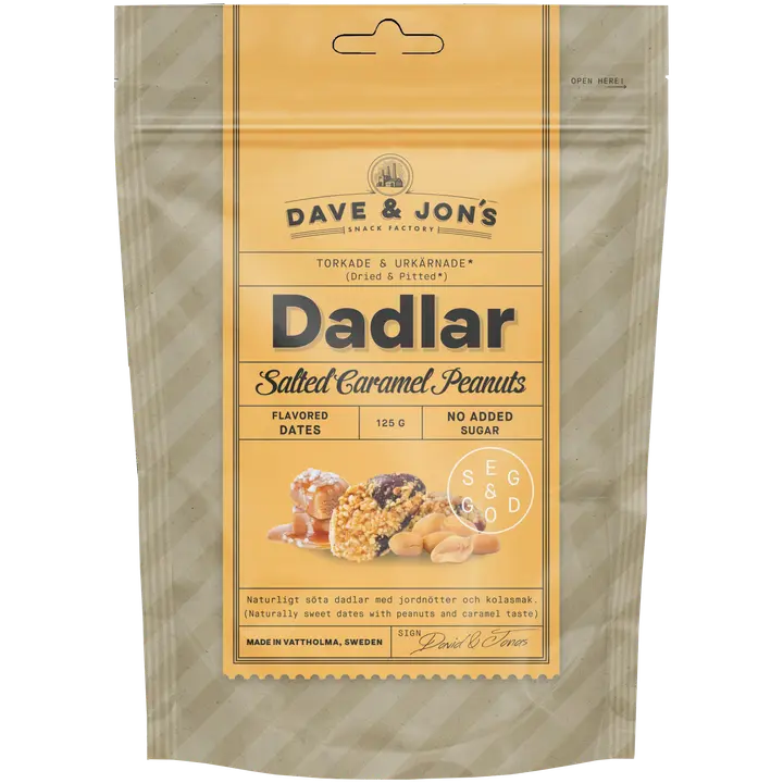 Dave&Jons Kivettömiä, Karamellin ja Maapähkinän makuisia Taateleita 125 g-Dave&Jons 无核、焦糖和花生味枣子 125 g