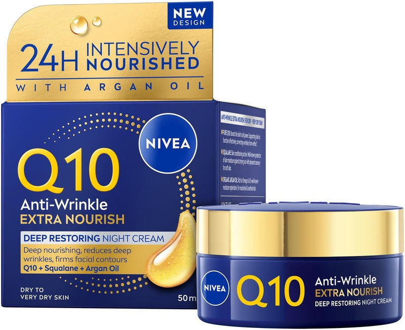 NIVEA 50ml Q10 抗皱深层滋养修护晚霜｜NIVEA 50ml Q10 Anti-Wrinkle Extra Nourish Deep Restoring Night Cream -yövoide