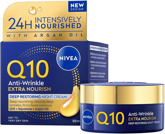 NIVEA 50ml Q10 抗皱深层滋养修护晚霜｜NIVEA 50ml Q10 Anti-Wrinkle Extra Nourish Deep Restoring Night Cream -yövoide