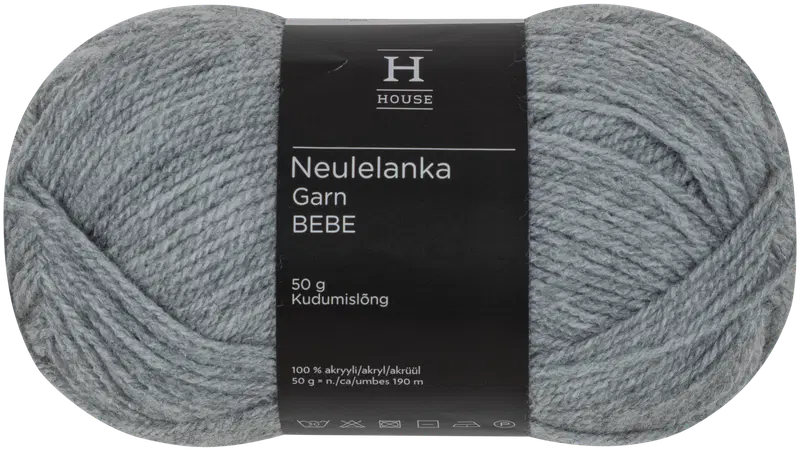 House Bebe纱线 50克 浅灰混色 195｜House lanka Bebe 50 g vaaleanharmaa melange 195