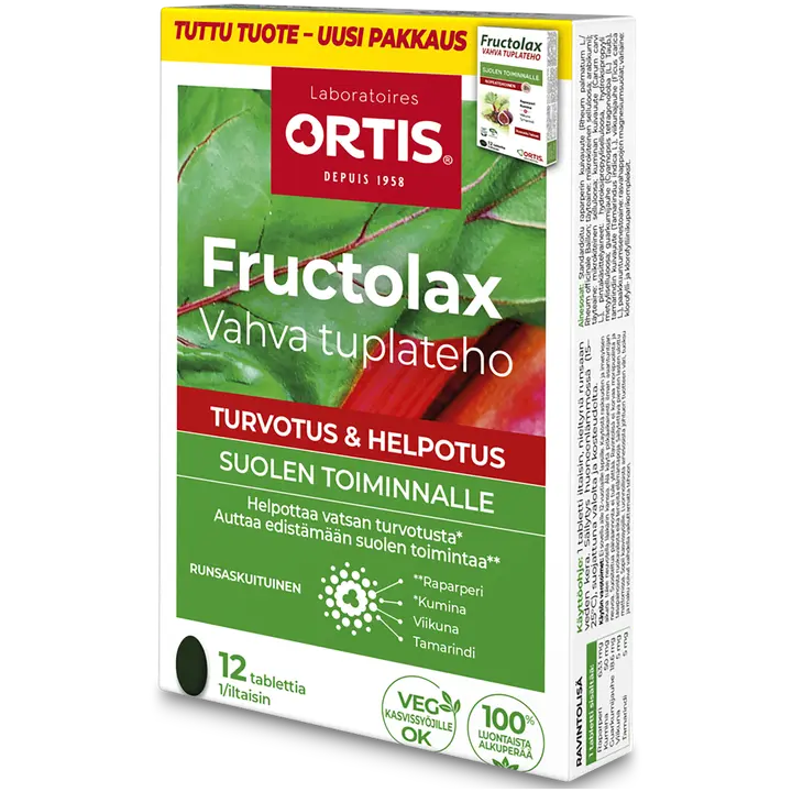 Fructolax Vahva Tuplateho runsaskuituinen ravintolisätabletti 11g/12 kpl-Fructolax Strong Double Power 高纤维膳食补充剂片 11g/12 片