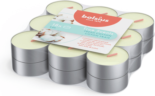 Bolsius True Scents – 香薰加热蜡烛 – 清新棉 – 18支/包｜Bolsius True Scents – tuoksulämpökynttilät – Fresh Cotton – 18 kpl/pakkaus