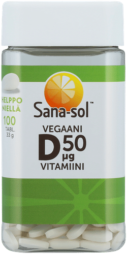 Sana-sol 纯素维生素D 50微克维生素片膳食补充剂 100片/33克